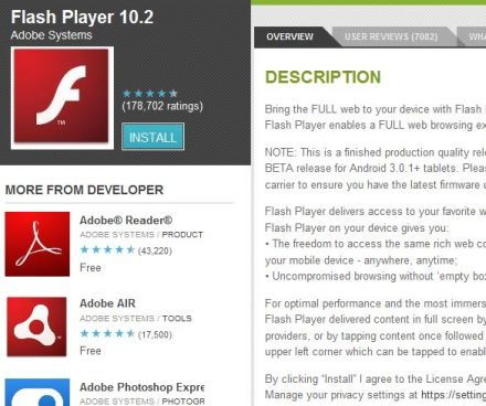 Adobe Flash 10.2 az Android Marketen