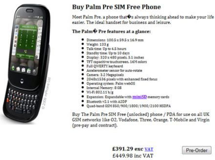 palm pre Jön a kártyafüggetlen Palm Pre