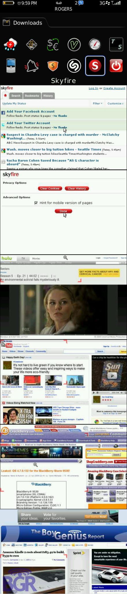 Skyfire for Blackberry screenshots Skyfire böngészõ Blackberryre