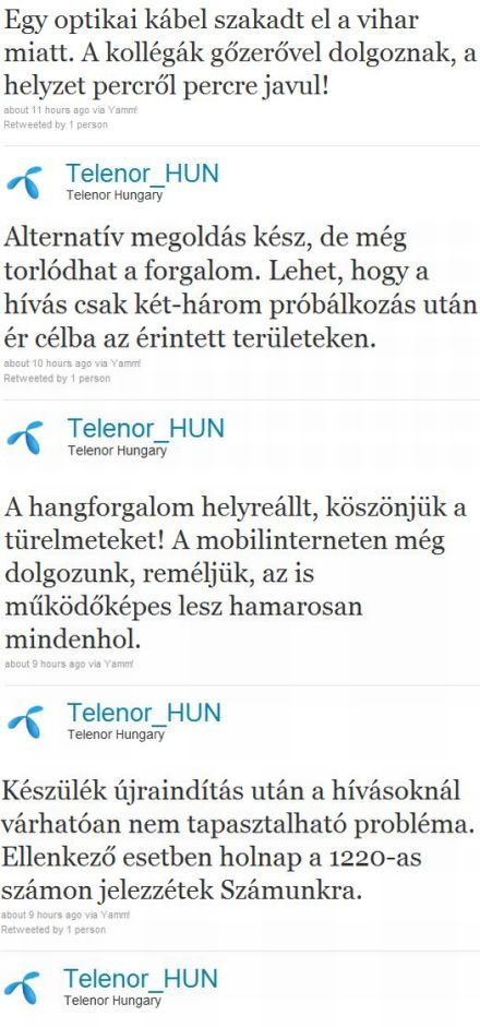 Telenor Twitter A vihar részlegesen megbénította a Telenort